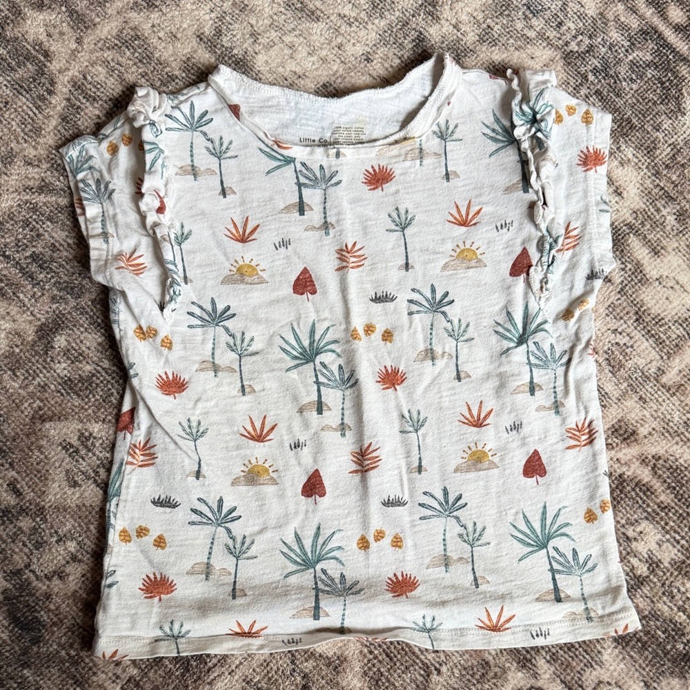 Tropical Print Kids' Tee with Ruffle Sleeves